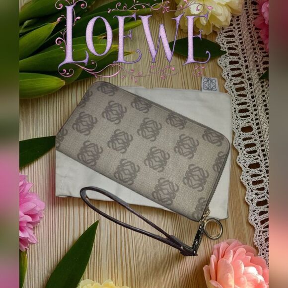 Loewe Monogram Zip Round Long Wallet Gray Marron in EUC with Dustbag Vintage - Picture 1 of 13